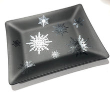 Load image into Gallery viewer, Fused Glass - Matte Black with Silver Snowflakes Tray