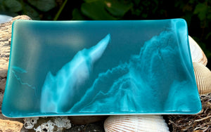 Peacock and White Streaky - Fused Glass Dish