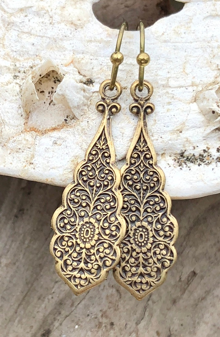 Floral Filigree Earrings - Antique Bronze