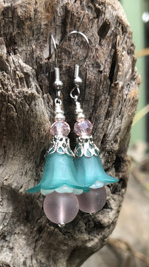 Teal and Lavender Tulip Style Earrings