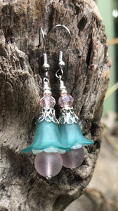 Teal and Lavender Tulip Style Earrings