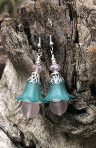 Teal and Lavender Tulip Style Earrings