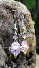 Load image into Gallery viewer, Art Nouveau Lavender Cream and Violet Crystal Earrings