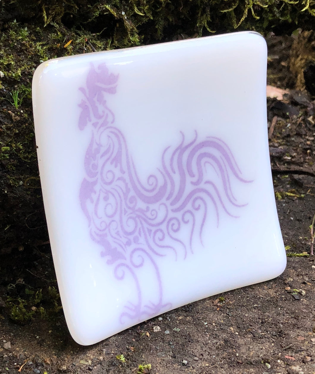 Purple Rooster Fused Glass Small Dish