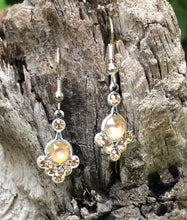Load image into Gallery viewer, Art Nouveau Cappuccino and Lt Topaz Crystal Earrings