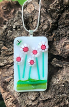 Load image into Gallery viewer, Pink Daisies Fused Glass Pendant
