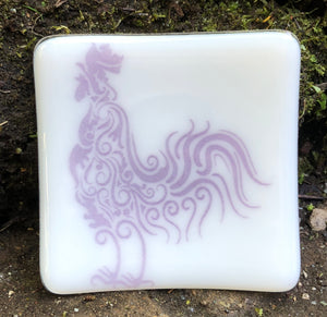Purple Rooster Fused Glass Small Dish