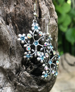 Aqua Floral Crystal Earrings