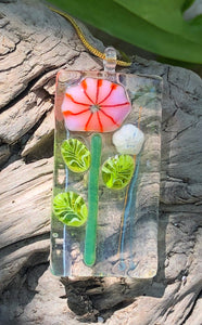 Blooms on Iridescent - Fused Glass Pendant