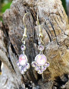 Art Nouveau Lavender Cream and Violet Crystal Earrings