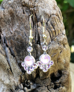 Art Nouveau Lavender Cream and Violet Crystal Earrings