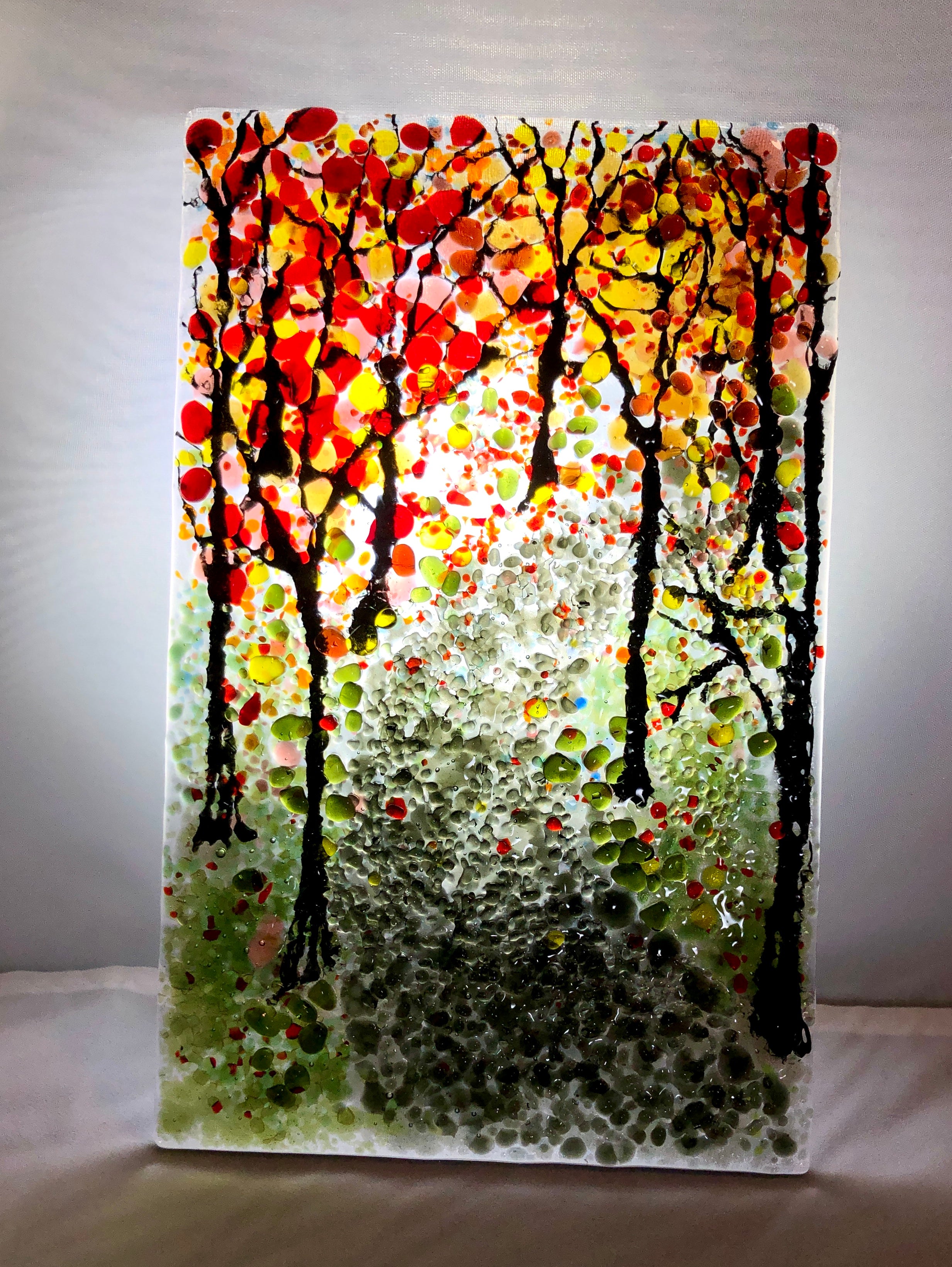 Autumn Walk Fused Glass Art Panel