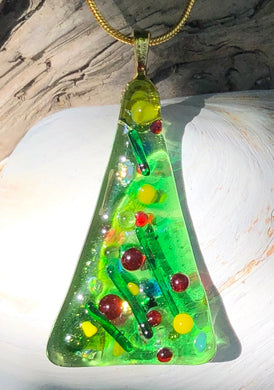 Christmas Tree Fused Glass Pendant