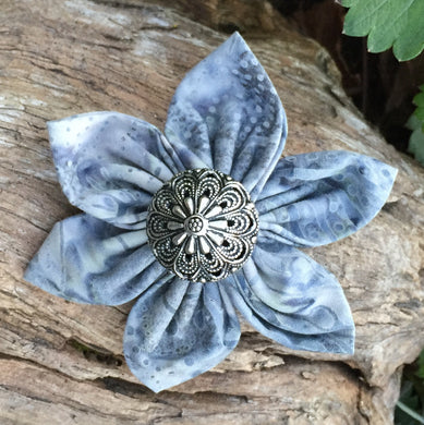 Fabric Flower - Gray and Slate Blue