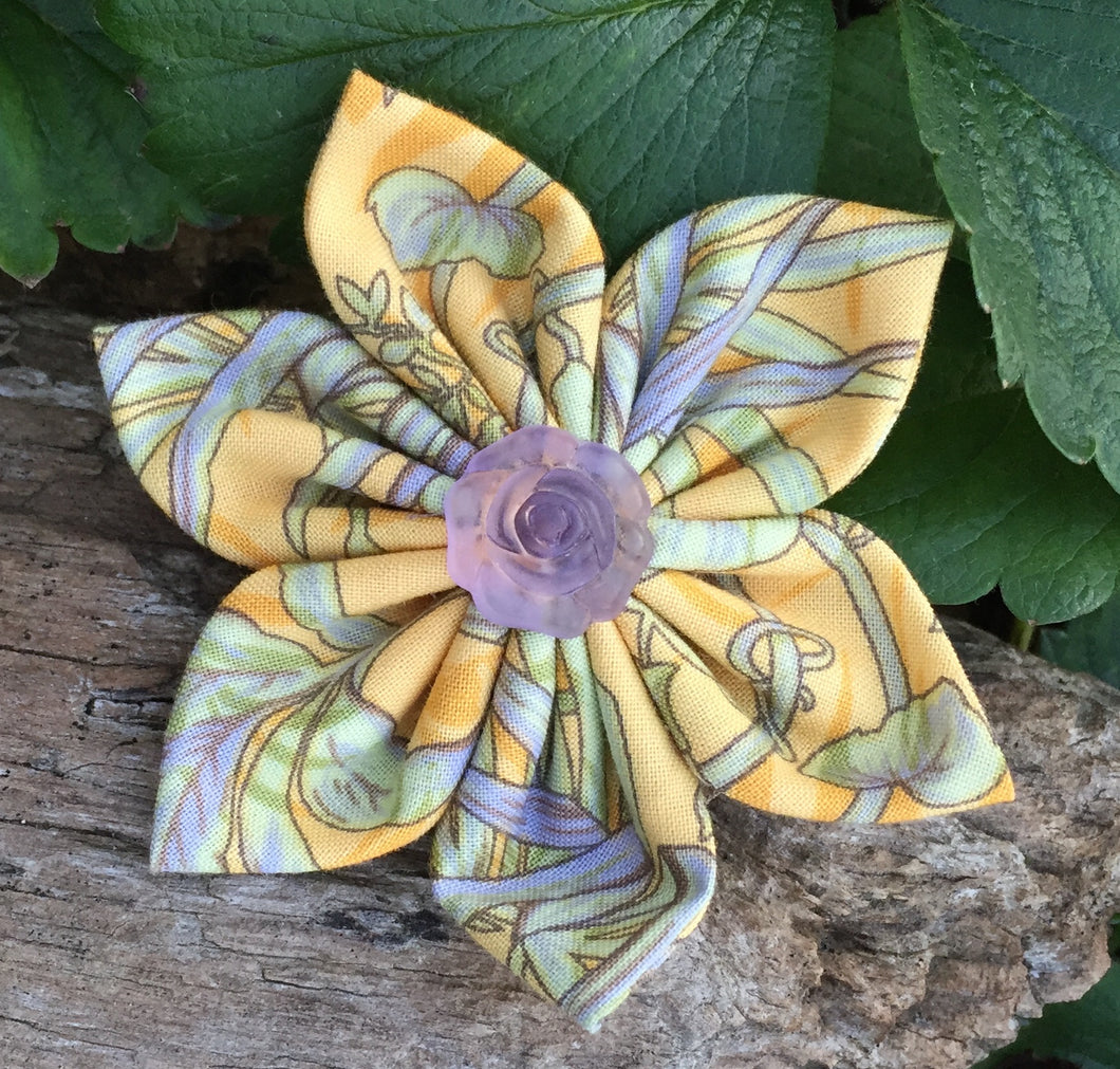Fabric Flower - Yellow - Periwinkle - Sage Green