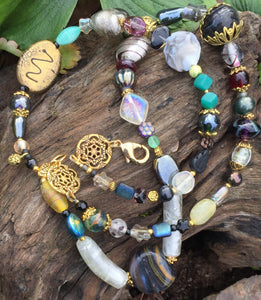 Glass Necklace - Black Gold and Iridescent -