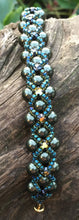 Load image into Gallery viewer, Beaded Bracelet - Pearl Monster - Dark Green, Capri Blue and Golden Tabac