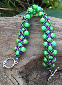 Beaded Bracelet - Pearl Monster - Vivid Green and Violet