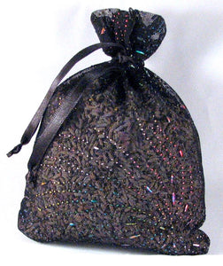 Sheer Black Organza with Iridescent Shapes 5" x 7"