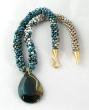 Load image into Gallery viewer, Kumihimo Necklace - Teal Gold White Agate