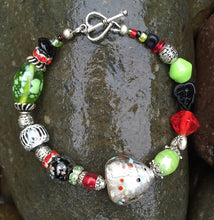 Load image into Gallery viewer, Lampwork Bracelet - Black Green Red and Silver