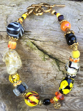 Load image into Gallery viewer, Lampwork Glass Bracelet - Black Yellow Orange