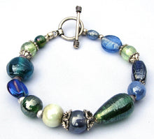 Load image into Gallery viewer, Lampwork Glass Bracelet - Blue Green Silver Purple