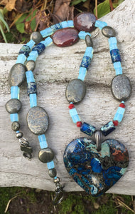 Mineral Necklace - Blue Sea Sediment and Apple Jasper