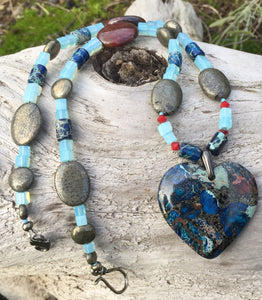 Mineral Necklace - Blue Sea Sediment and Apple Jasper