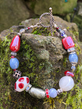 Load image into Gallery viewer, Lampwork Glass Bracelet - Blue Silver Red