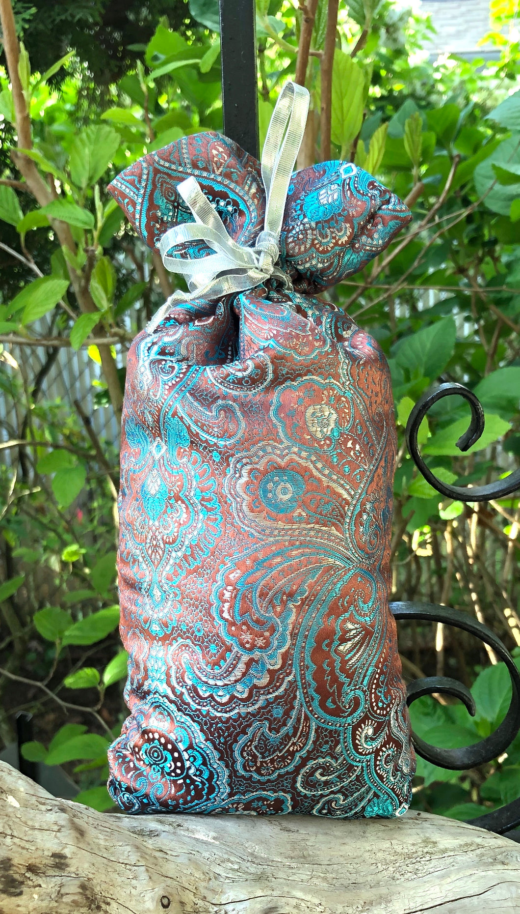 Teal Silver and Chocolate Brocade