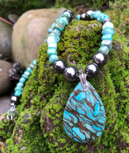 Mineral necklace - Blue Zebra Jasper and Turquoise