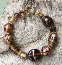 Load image into Gallery viewer, Lampwork Glass Bracelet - Brown Pink Amber