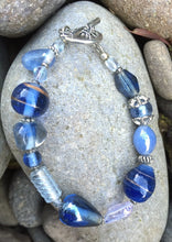 Load image into Gallery viewer, Lampwork Glass Bracelet - Cadet Blue Clear Silver