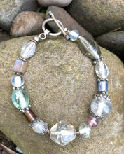 Load image into Gallery viewer, Lampwork Glass Bracelet - Clear Gray Amber Green