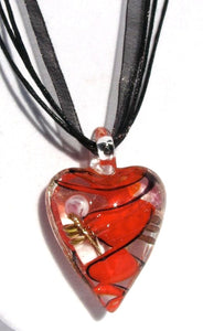 Fragile Heart - Clear Red and Black Swirled with Pink and Gold Hearts