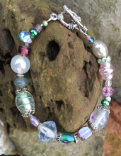 Load image into Gallery viewer, Lampwork Glass Bracelet - Clear Green Pink Gray