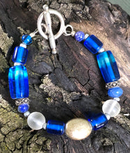 Load image into Gallery viewer, Lampwork Glass Bracelet - Cobalt Silver Clear