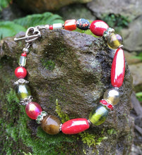 Load image into Gallery viewer, Lampwork Glass Bracelet - Coral Olive Silver