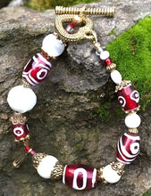 Load image into Gallery viewer, Lampwork Glass Bracelet - Dark Red White and Gold