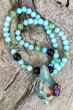 Load image into Gallery viewer, Lampwork Glass Necklace - Frog with Amazonite and Crystals