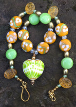 Load image into Gallery viewer, Lampwork Glass Necklace - Gold, Green, and Yellow