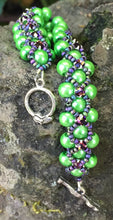 Load image into Gallery viewer, Beaded Bracelet - Pearl Monster - Vivid Green and Violet