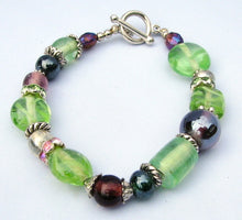 Load image into Gallery viewer, Lampwork Glass Bracelet - Green Purple Clear