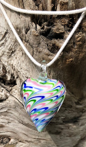 Fragile Heart Necklace - Blue Pink Green Swirled