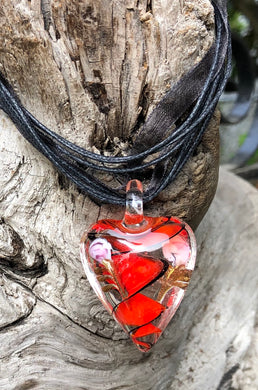 Fragile Heart - Clear Red and Black Swirled with Pink and Gold Hearts