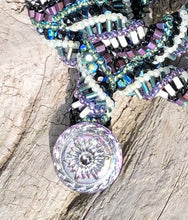 Load image into Gallery viewer, Beaded Necklace - Helix - Purple, Black, Green and Cream