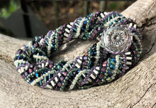 Load image into Gallery viewer, Beaded Necklace - Helix - Purple, Black, Green and Cream
