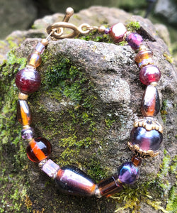 Lampwork Glass Bracelet - Iridescent Purple and Amber