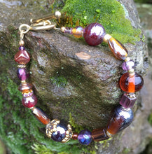 Load image into Gallery viewer, Lampwork Glass Bracelet - Iridescent Purple and Amber